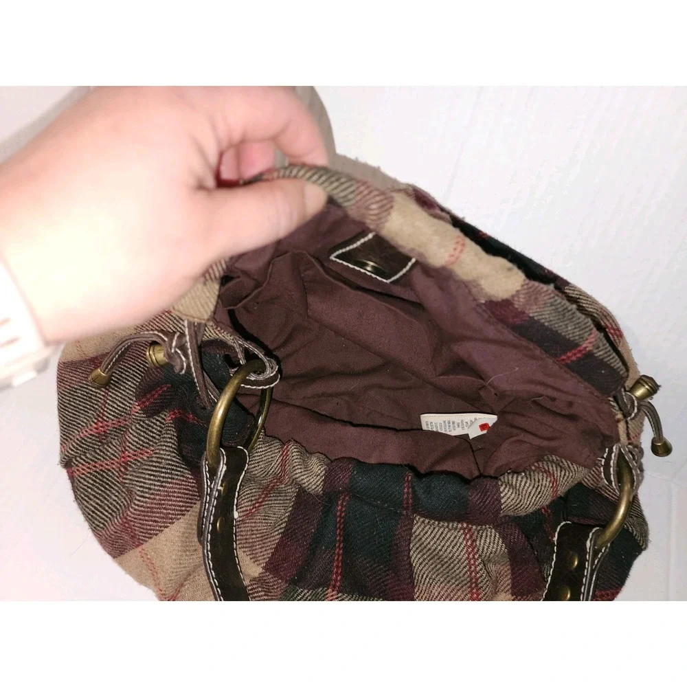 Women's Y2K Plaid Purse, Hand Bag By Old Navy Tan, Eggplant And Red